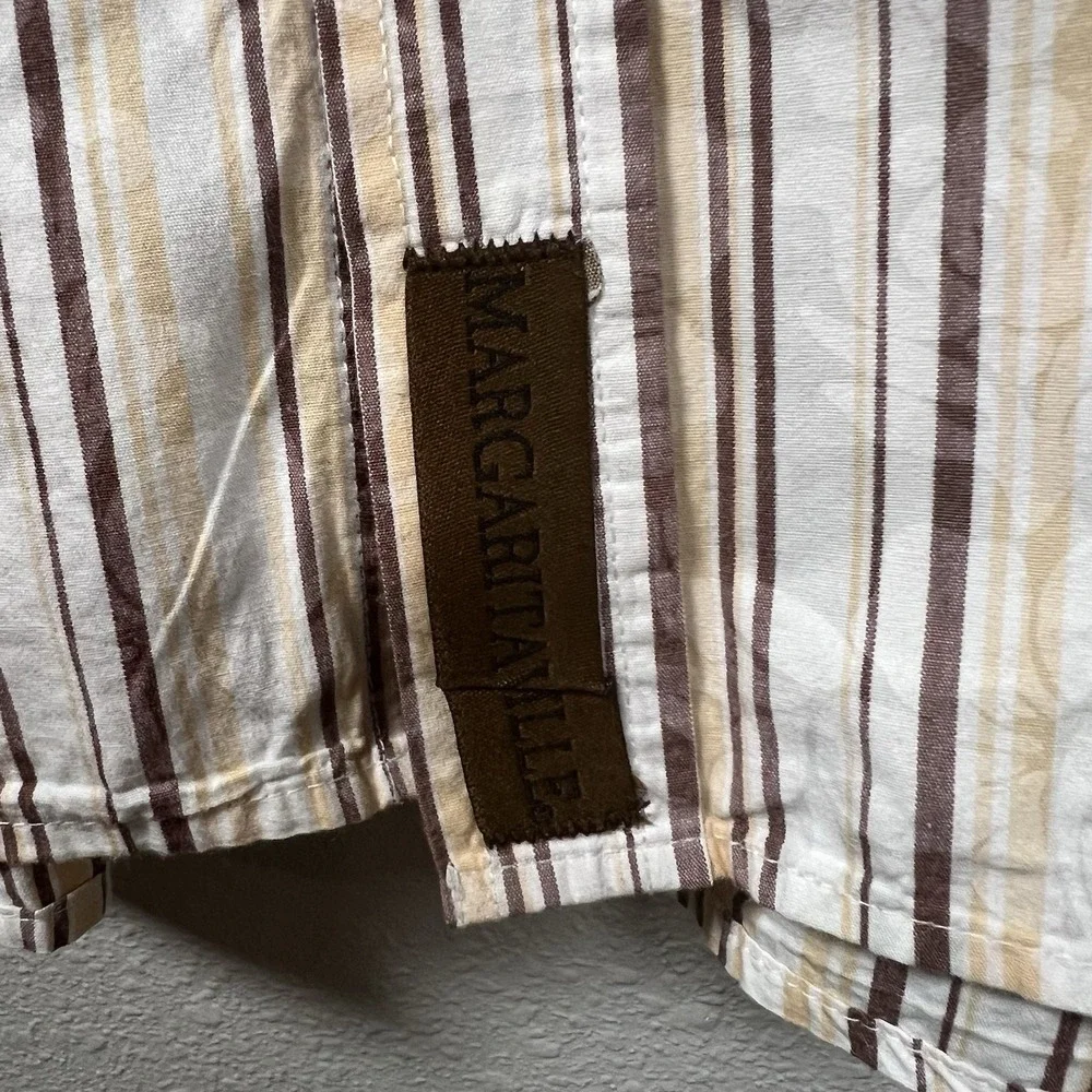 Margaritaville Short Sleeve Men XXXL Shirt White Brown Tan Striped Floral Cotton